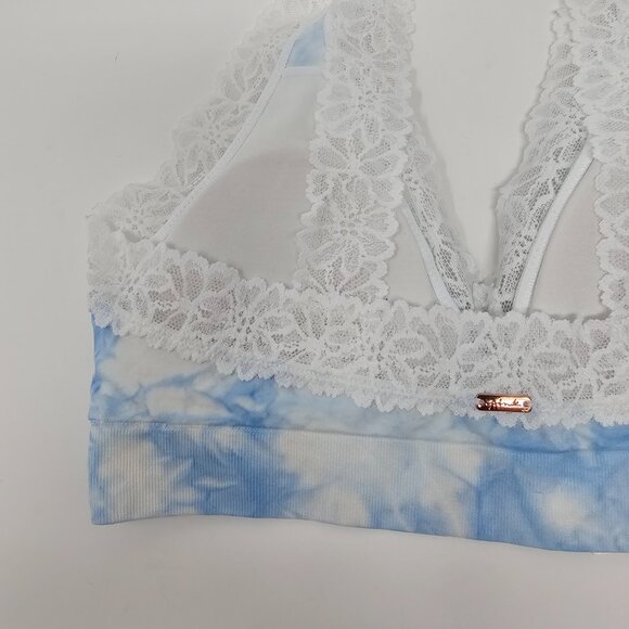 PINK Victoria's Secret Seamless Blue and White Tie Dye Lace Trim Plunge Bralette - Picture 6 of 12
